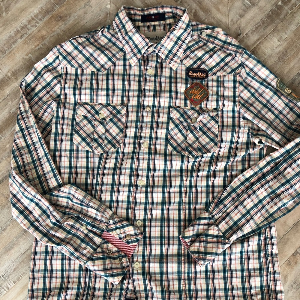 FREE SHIRT Brand Men's Plaid Snap Front Shirt XL